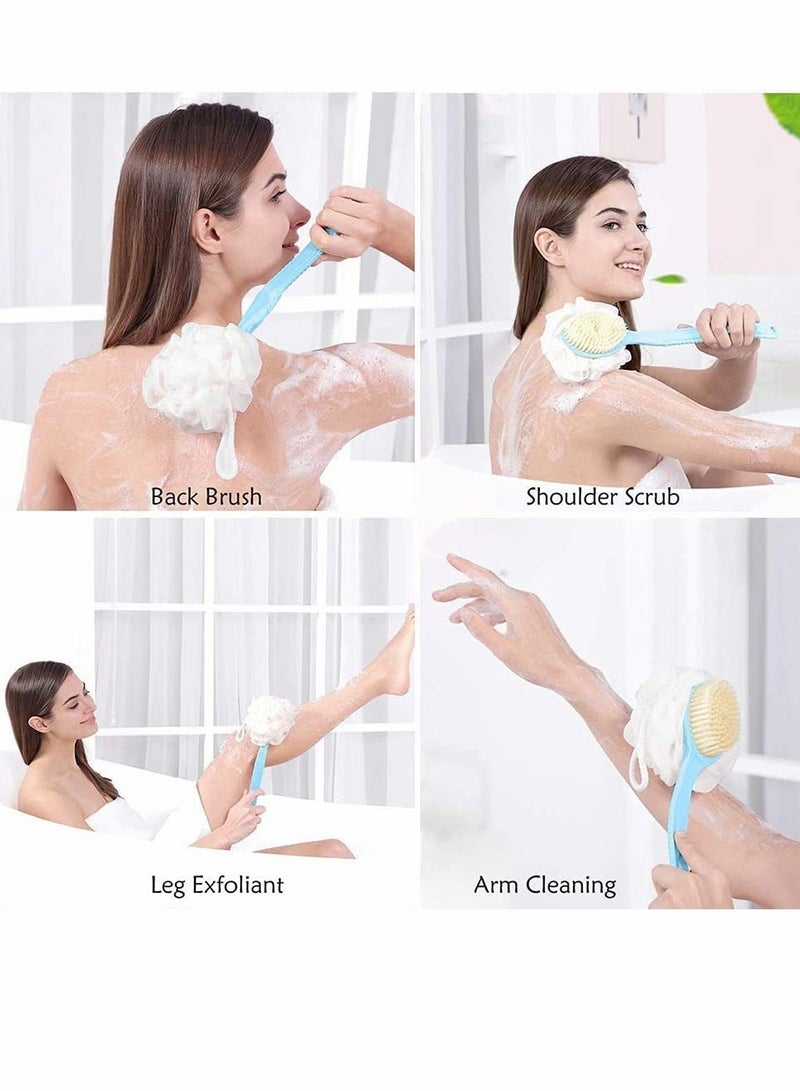 Excefore 2 IN 1 Long handle Bath Body Brush with Soft Loofah and Nylon Wool, Back Scrubber Bath Mesh Sponge for Skin Exfoliating Bath, Massage Suitable for Wet or Dry, Men and Women Blue - Image 5
