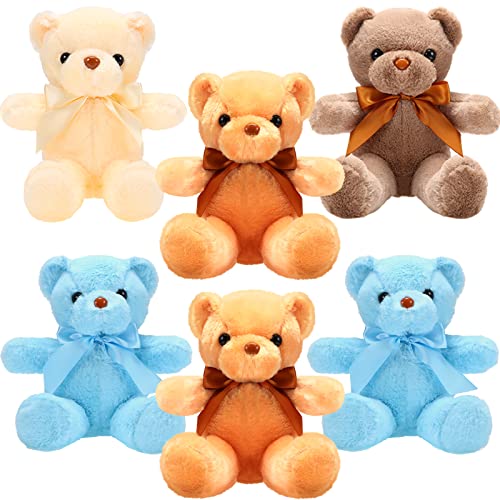 Aoriher 6 Pcs Bears Stuffed Animal Bulk Adorable and Cuddly Soft Cute Plush Gifts for Girlfriend Baby Shower Graduation Birthday Wedding Party FavorsBeige Brown Blue - Image 1