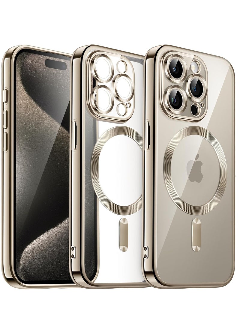 MIGOFAST iPhone 15 Pro Max 6.7-Inch, Camera Lens Full Protection Compatible with MagSafe Wireless Charging Shockproof Electroplated TPU Phone Cover Natural Titanium Matte - Image 1