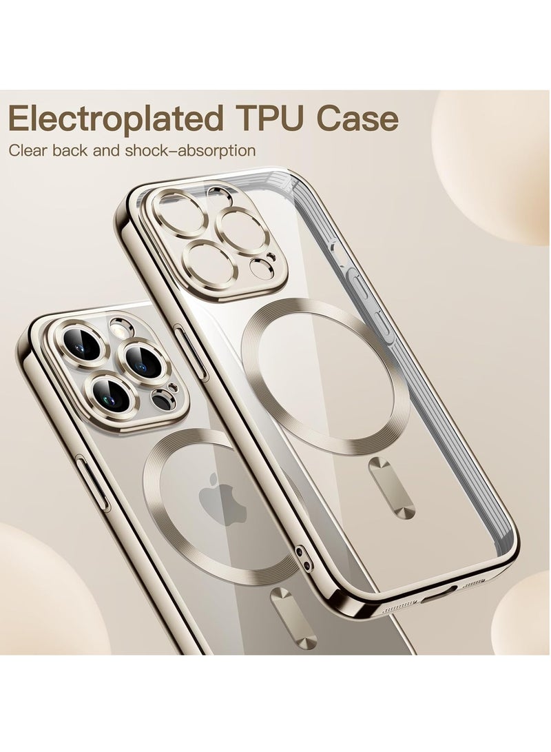 MIGOFAST iPhone 15 Pro Max 6.7-Inch, Camera Lens Full Protection Compatible with MagSafe Wireless Charging Shockproof Electroplated TPU Phone Cover Natural Titanium Matte - Image 3