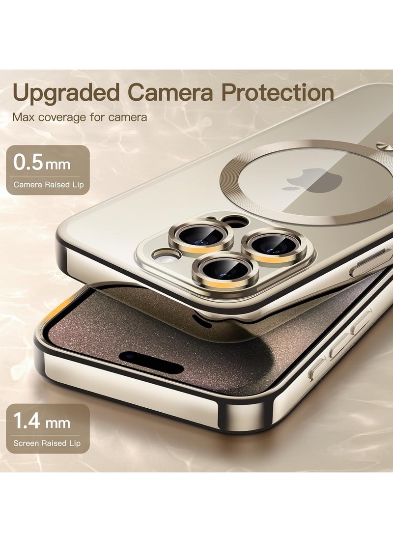MIGOFAST iPhone 15 Pro Max 6.7-Inch, Camera Lens Full Protection Compatible with MagSafe Wireless Charging Shockproof Electroplated TPU Phone Cover Natural Titanium Matte - Image 5