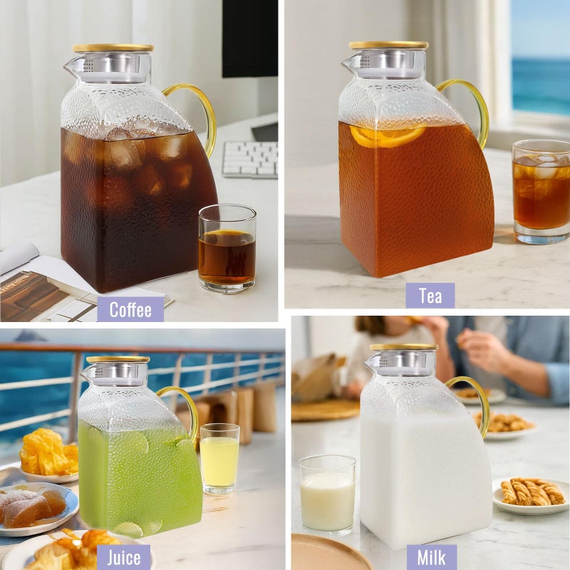 WARMSIMPLE Glass Pitcher With Lid,1 Gallon Glass Water Pitcher For Fridge, 128OZ glass pitchers With Handle And Lid, Hot And Cold pitchers, Large Carafe Jug For Iced Tea Juice Coffee Milk - Image 3