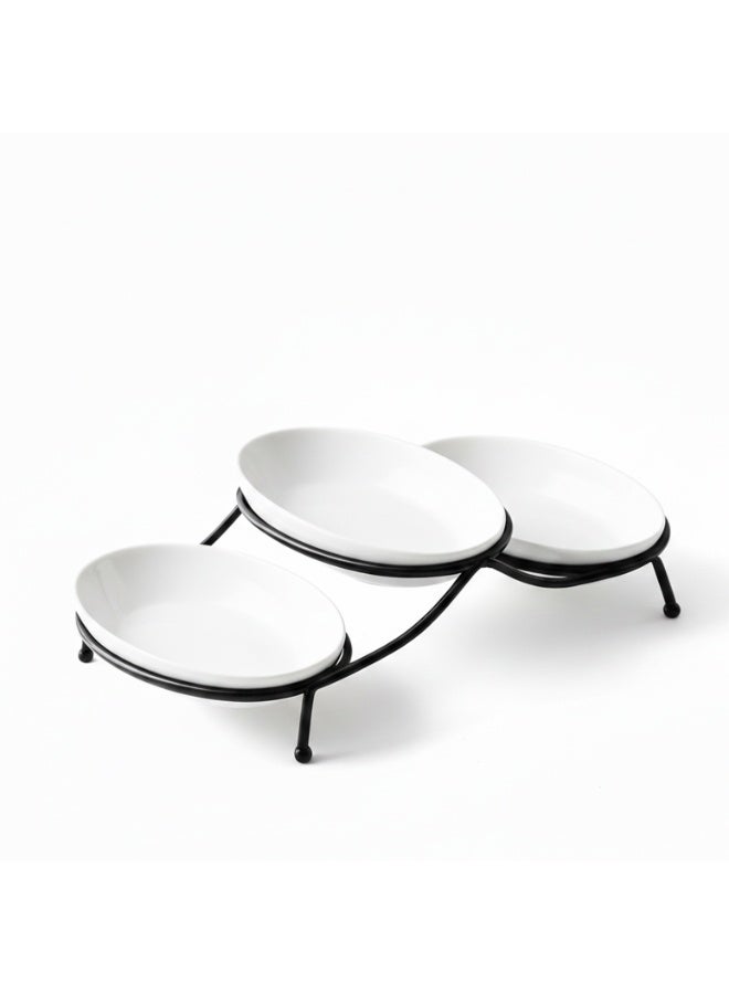 Shallow أوعية تقديم بيضاء ضحلة من البورسلين بيضاوية مع حامل معدني 3 قطع (18 سم) | أدوات تقديم مرتفعة للوجبات الخفيفة والحلويات والأطباق الجانبية لاستضافة، تناول الطعام اليومي، المناسبات الاحتفالية والهدايا - Image 1