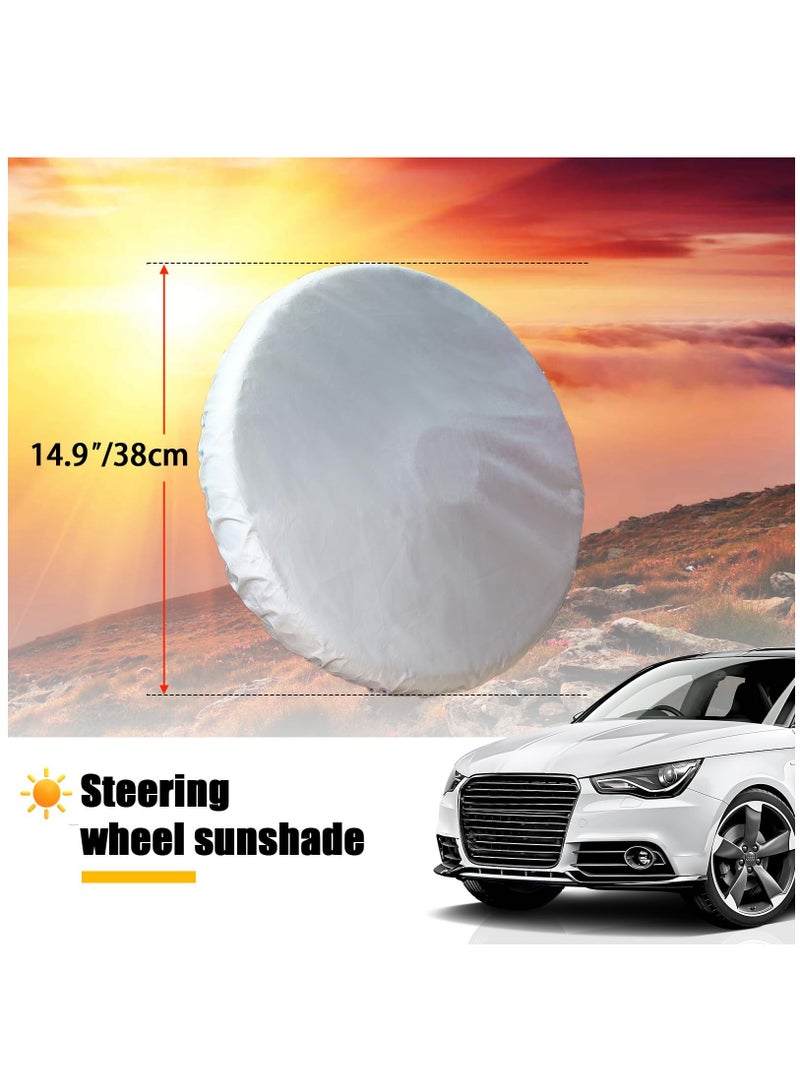 Generic Steering Wheel Sun Shade Cover, Cooling Steering Wheel Sun Block Silver-Coated Cloth Steering Wheel Cover Steering Wheel Sun Heat Shield for Universal Car Cool in The Heat, Silver - Image 2