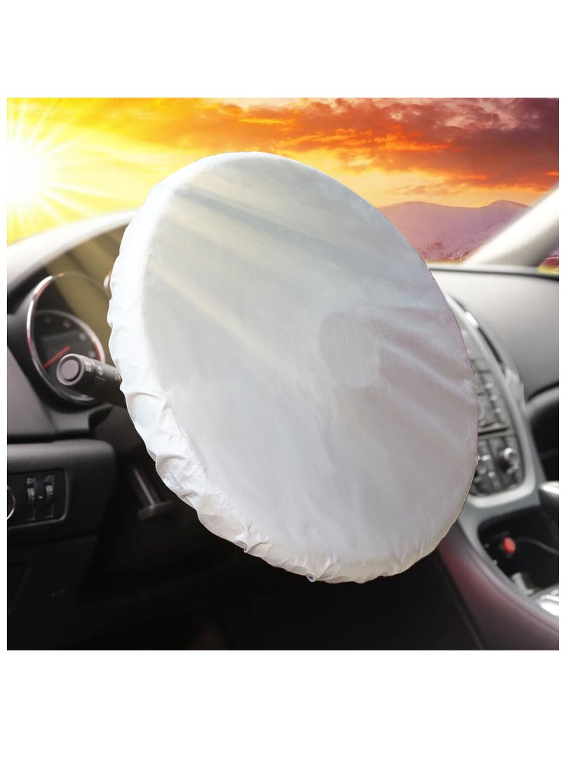 Generic Steering Wheel Sun Shade Cover, Cooling Steering Wheel Sun Block Silver-Coated Cloth Steering Wheel Cover Steering Wheel Sun Heat Shield for Universal Car Cool in The Heat, Silver - Image 1