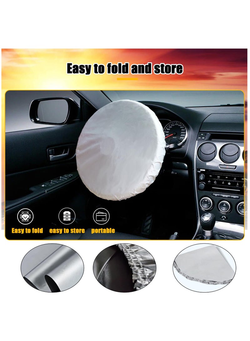 Generic Steering Wheel Sun Shade Cover, Cooling Steering Wheel Sun Block Silver-Coated Cloth Steering Wheel Cover Steering Wheel Sun Heat Shield for Universal Car Cool in The Heat, Silver - Image 3
