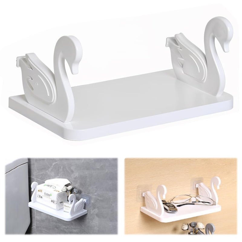HASTHIP® Wall Shelf Aesthetic White Little Swan Storage Shelf Self Adhesive Wall Decor Shelf Bathroom Toiletries Storage Holder Utility Shelf for Kitchen, Bathroom, Office, 25x13x2.3cm - Image 1