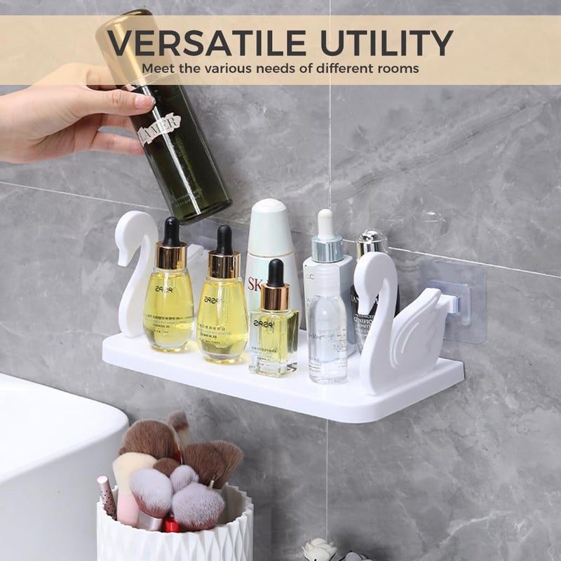 HASTHIP® Wall Shelf Aesthetic White Little Swan Storage Shelf Self Adhesive Wall Decor Shelf Bathroom Toiletries Storage Holder Utility Shelf for Kitchen, Bathroom, Office, 25x13x2.3cm - Image 4
