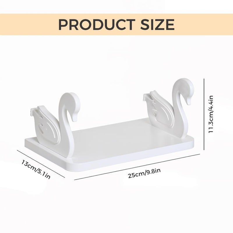 HASTHIP® Wall Shelf Aesthetic White Little Swan Storage Shelf Self Adhesive Wall Decor Shelf Bathroom Toiletries Storage Holder Utility Shelf for Kitchen, Bathroom, Office, 25x13x2.3cm - Image 2