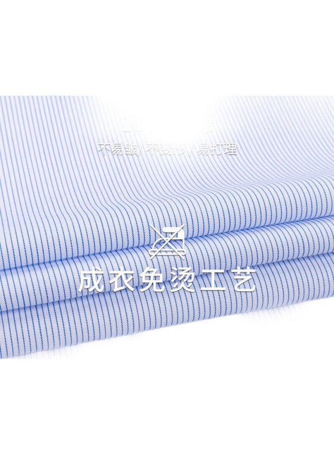 FIRS Men'S Dp Wrinkle-Free Long Sleeve Cotton Striped Shirt, Spring And Autumn Business Formal Wear, Pure Cotton, Light Blue Stripes, Size 44 - Image 2