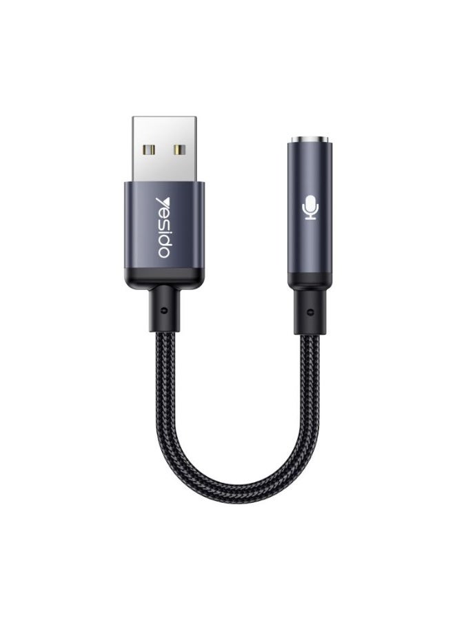 يسيدو محول صوت من سبيكة الألومنيوم إلى USB مقاس 3.5 مم من Yesido YAU46 (أسود) - Image 1