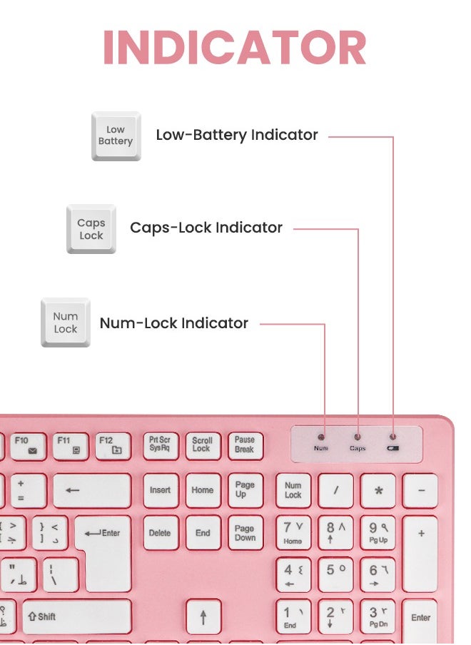 Necomi - Arabic/English Wireless Keyboard and Mouse Combo, 2.4G USB Quiet Cordless Mouse Keyboard Set Ergonomic Full Size, for Computer Laptop PC, Windows, MacOS, Chrome OS - Image 1