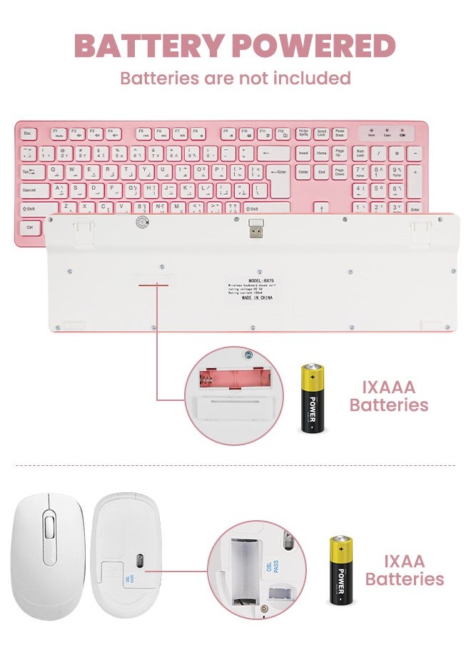 Necomi - Arabic/English Wireless Keyboard and Mouse Combo, 2.4G USB Quiet Cordless Mouse Keyboard Set Ergonomic Full Size, for Computer Laptop PC, Windows, MacOS, Chrome OS - Image 1