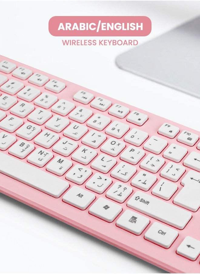 Necomi - Arabic/English Wireless Keyboard and Mouse Combo, 2.4G USB Quiet Cordless Mouse Keyboard Set Ergonomic Full Size, for Computer Laptop PC, Windows, MacOS, Chrome OS - Image 1