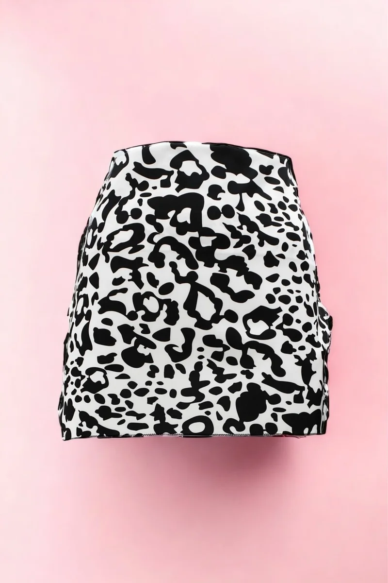 Pistore Black and White Leopard Patterned Short Pareo Satin Women's Beach Dress New Season