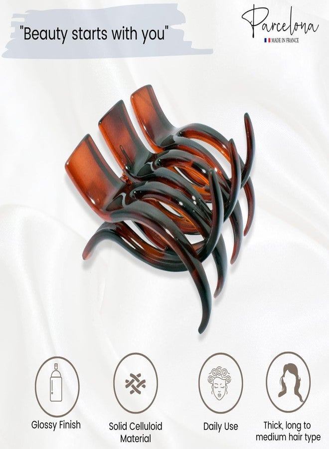 Parcelona 3.5 inch Wide Thick Hair Tortoise Shell Brown Claw for Women - Image 2