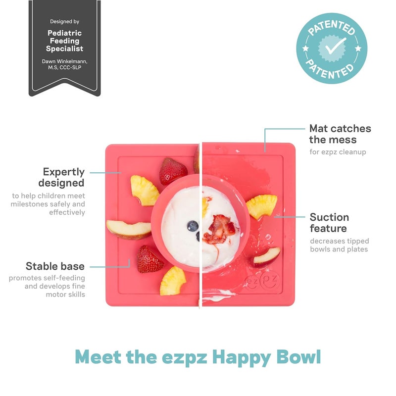 ezpz وعاء هابي من ايزي بي زي 24 شهر كورال 100% سيليكون مع قاعدة مدمجة آمنة في غسالة الصحون - Image 3