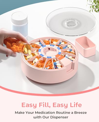 Daviky Pill Dispenser Daily, Large Pill Organizer with Wall-Mounted or Standing Use, 14 Days Pill Container, Push Button Design, Weekly Pill Box for Vitamin, Medicine,Supplement, Fish Oil(Pink) - Image 4