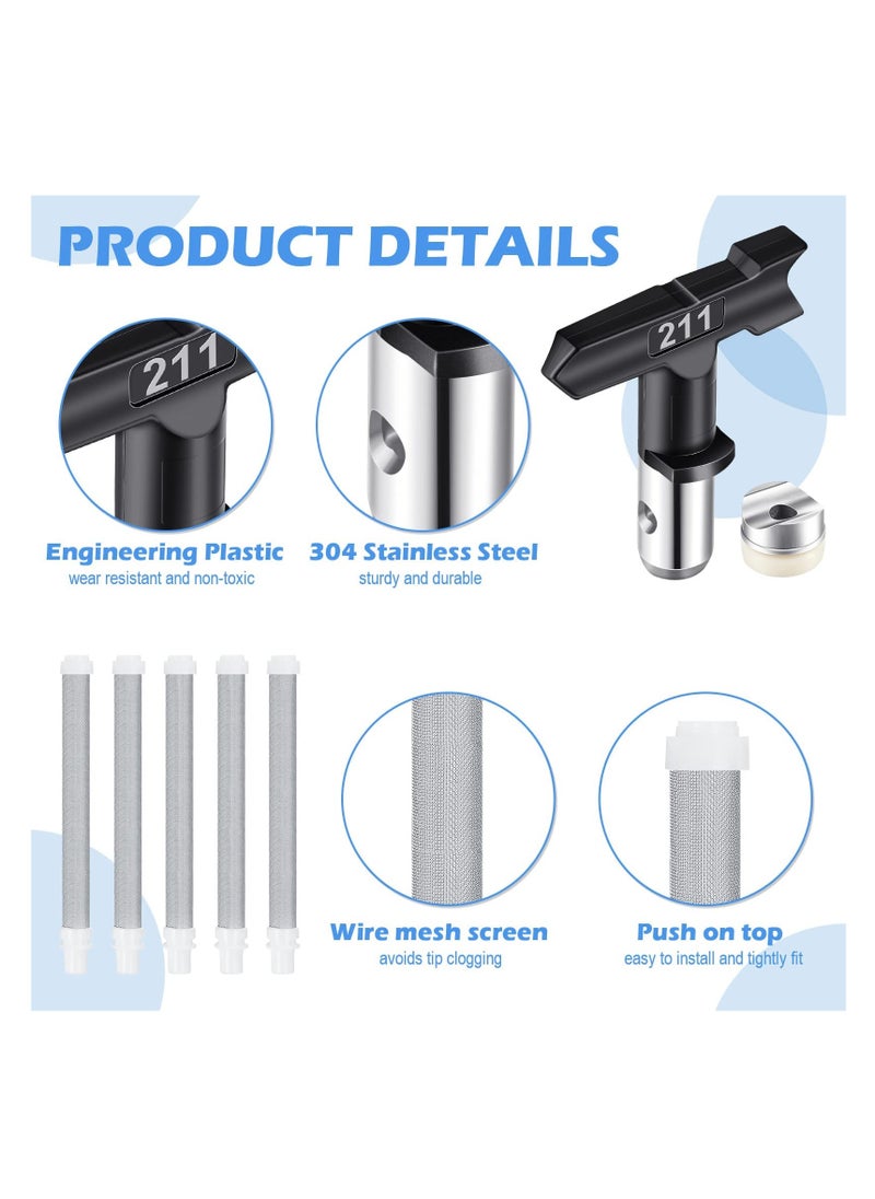 SYOSI - Airless Paint Sprayer Gun Set, Includes Nozzle Guard, 5 Spray Tips, 211, 313, 415, 517, 623 and 5 Filters, Accessories for Airless Spraying Machines, 12 Pcs - Image 1