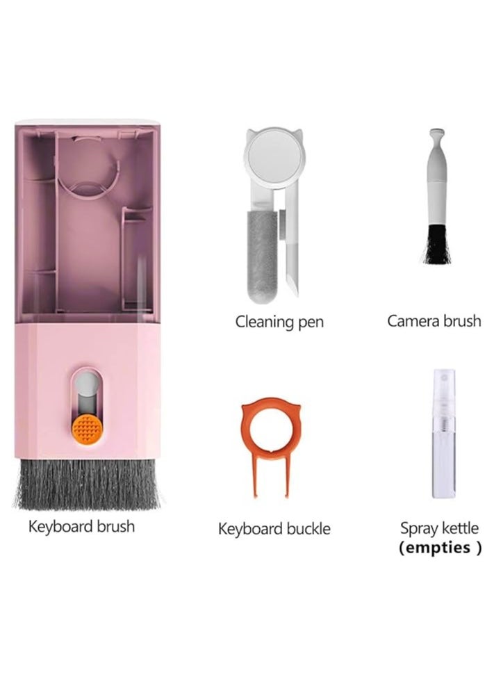 Generic - 10-in-1 Keyboard Screen Cleaner Kit, Multifunctional Laptop Cleaning Brush with Keycap Puller and Brush, Screen Wipe Tools for MacBook, Tablet, PC, Phones, Earphone (Pink) - Image 1