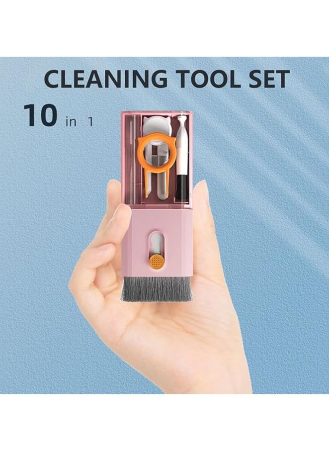 Generic - 10-in-1 Keyboard Screen Cleaner Kit, Multifunctional Laptop Cleaning Brush with Keycap Puller and Brush, Screen Wipe Tools for MacBook, Tablet, PC, Phones, Earphone (Pink) - Image 1