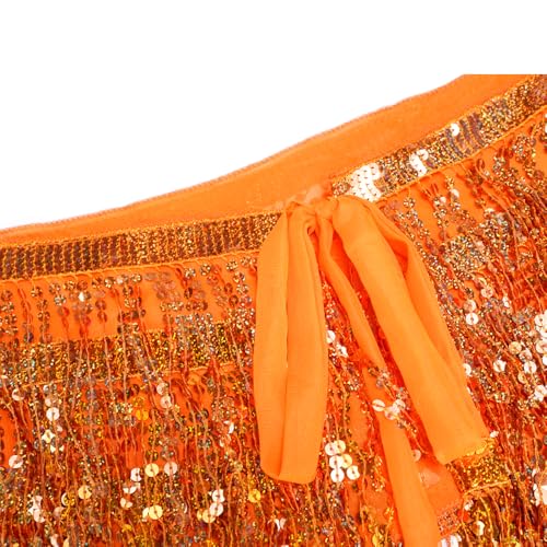 Fenyong Women's Sequin Tassel Skirts Sparkly Rave Fringe Hip Scarf for Festival Costume(Orange) - Image 2