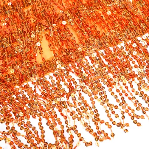 Fenyong Women's Sequin Tassel Skirts Sparkly Rave Fringe Hip Scarf for Festival Costume(Orange) - Image 3