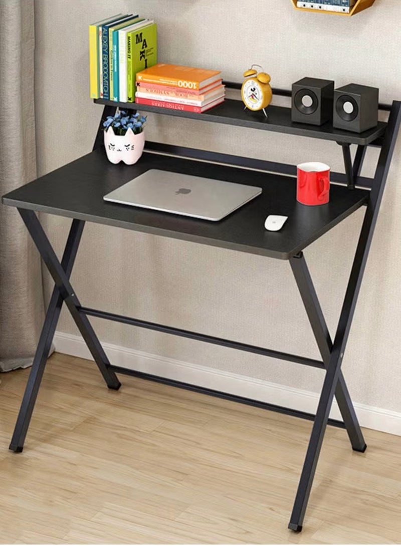 شي ون طاولة لابتوب قابلة للطي من SHEE ONE بتصميم عصري ولون أسود أنيق | طاولة مكتب ودراسة ومذاكرة مع رف علوي لتخزين الكتب والإكسسوارات | حجم عملي 80×45×90 سم مثالي للمساحات الصغيرة والاستخدام المنزلي أو المكتبي - Image 1