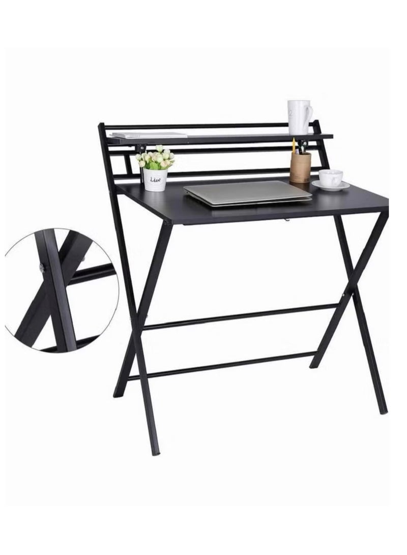 شي ون طاولة لابتوب قابلة للطي من SHEE ONE بتصميم عصري ولون أسود أنيق | طاولة مكتب ودراسة ومذاكرة مع رف علوي لتخزين الكتب والإكسسوارات | حجم عملي 80×45×90 سم مثالي للمساحات الصغيرة والاستخدام المنزلي أو المكتبي - Image 3