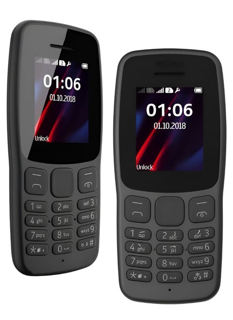 Nokia 106 Mobile Phone Dual Sim 2018 LED Torch Light FM Radio Big Button Phone Black With 1.8 inch Display