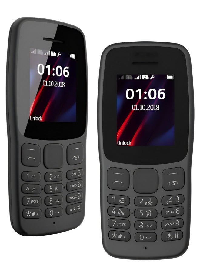 Nokia 106 Mobile Phone Dual Sim 2018 LED Torch Light FM Radio Big Button Phone Black With 1.8 inch Display