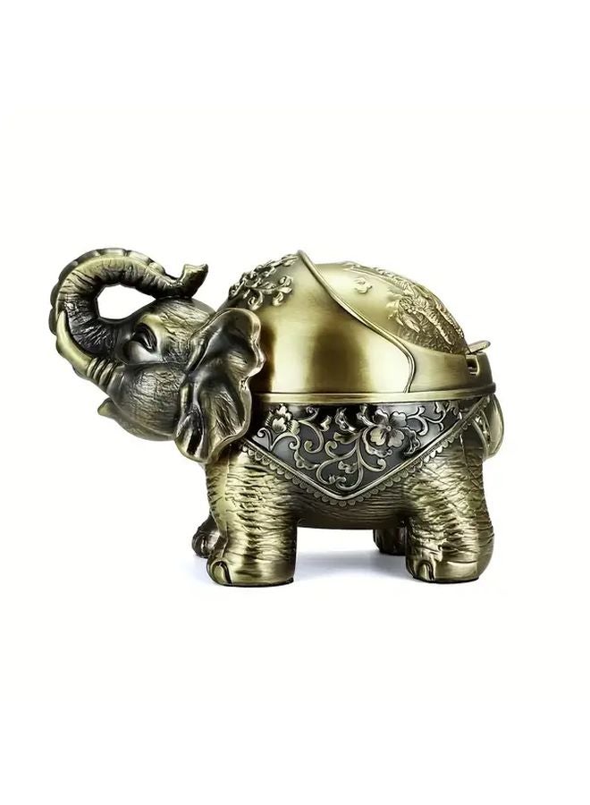 مطفأة سجائر من البرونز على شكل فيل، بنمط زهري عتيق، هدية لتزيين المنزل أو المكتب - Image 5