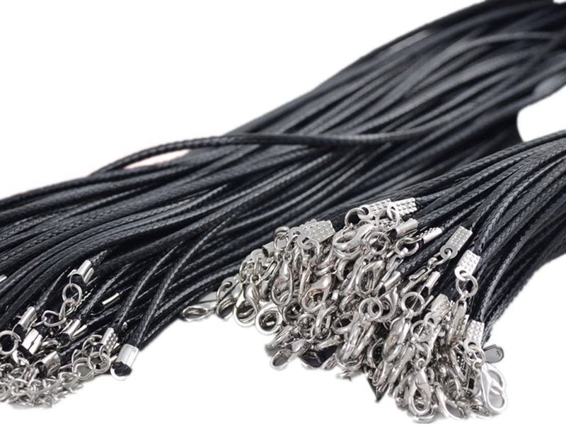 20Pcs Black Braided Leather Cord Rope Necklace Chain with Lobster Claw Clasp 20mm 24