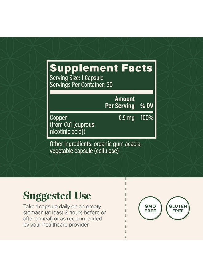 global healing center Global Healing Bio-Active Copper Supplement Cu1 - Cuprous Nicotinic Acid Helps Detox Body from Within - Supports Immune System & Red Blood Cell - Niacin Vitamin B3 Chelated Copper - 30 Capsules - Image 1