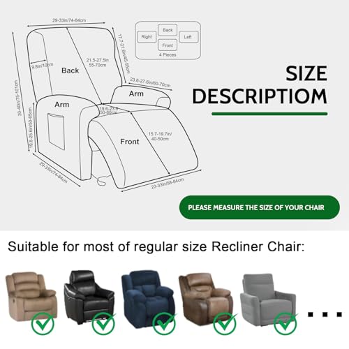 FUANGUI Recliner Chair Cover 4-Pieces Lazyboy Cover for Recliner Chair with Storage Pockets Furniture Protector for Living Room, Jacquard Sofa Slipcover for Kids, Pets, Dog and Cat, 13 - Image 4