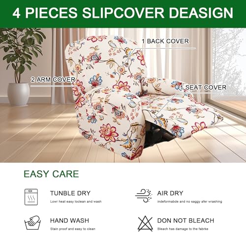 FUANGUI Recliner Chair Cover 4-Pieces Lazyboy Cover for Recliner Chair with Storage Pockets Furniture Protector for Living Room, Jacquard Sofa Slipcover for Kids, Pets, Dog and Cat, 13 - Image 5