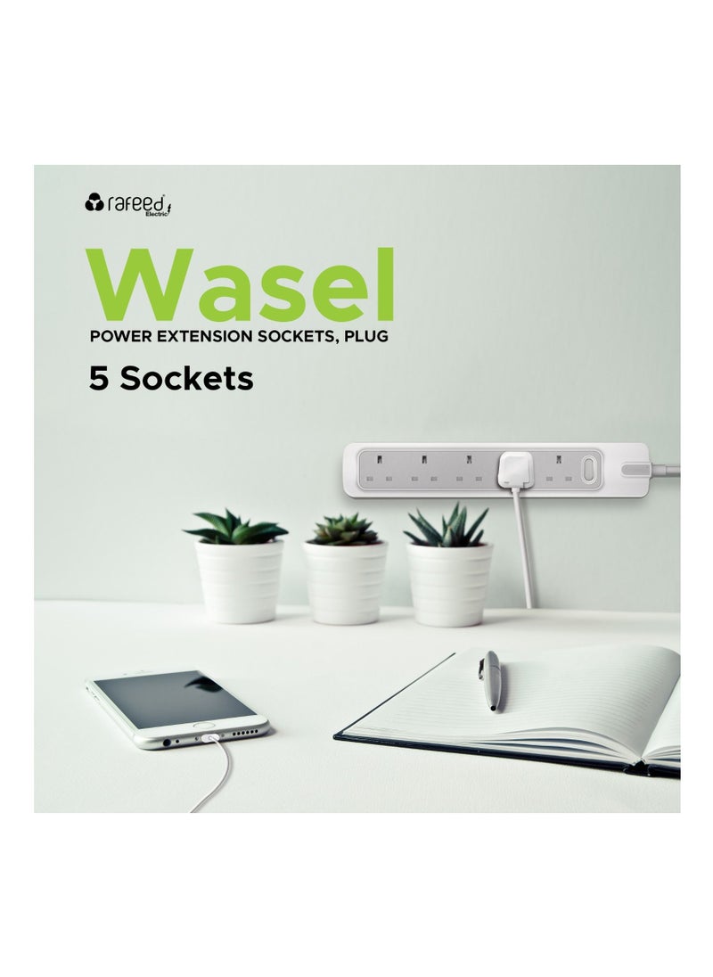 Rafeed - RAFEED Extension Cord 2 Meter 5 Sockets With Master Switch Surge Protection 2990W (WA20006) - Image 1