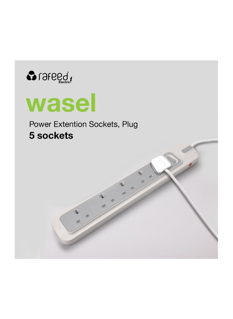 Rafeed - RAFEED Extension Cord 2 Meter 5 Sockets With Master Switch Surge Protection 2990W (WA20006) - Image 1