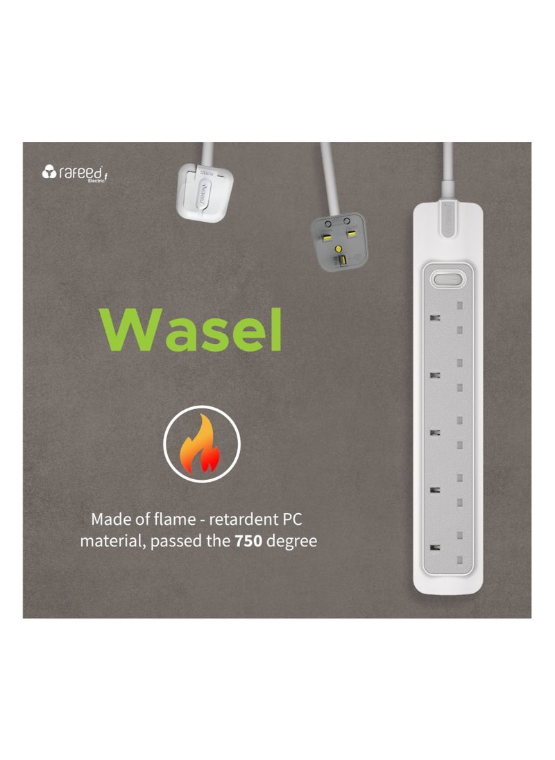 Rafeed - RAFEED Extension Cord 2 Meter 5 Sockets With Master Switch Surge Protection 2990W (WA20006) - Image 1