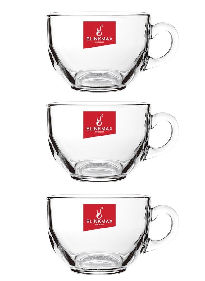 Blinkmax - Set of 3 Glass Jumbo Mugs With Handle For Coffee Tea Soup Drinking Cup Clear - Image 1