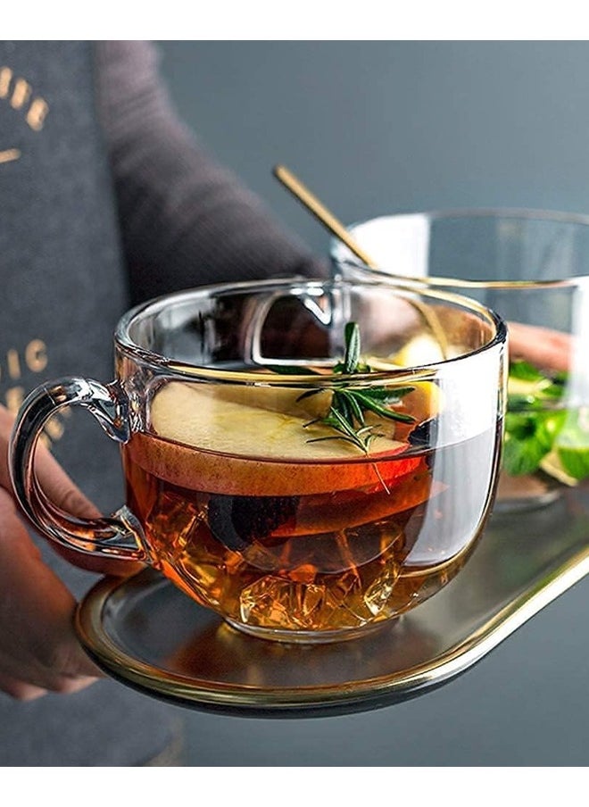 Blinkmax - Set of 3 Glass Jumbo Mugs With Handle For Coffee Tea Soup Drinking Cup Clear - Image 1