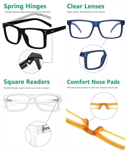 Eyekepper 5-pack Oversized Reading Glasses Square Large Frame Readers for Men and Women +2.00 - Image 5