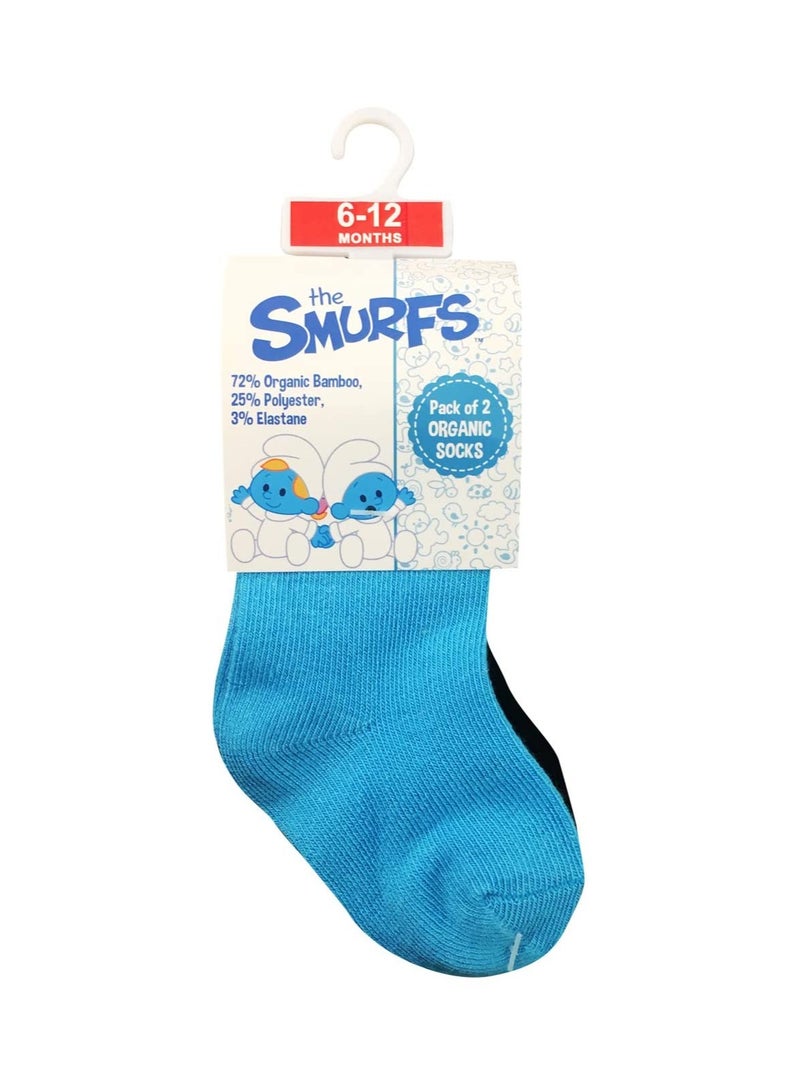 THE SMURFS Smurf Bamboo Cotton Sock - Solid (Pack Of 2) - Cyan & Black - 6-12M  - Image 1