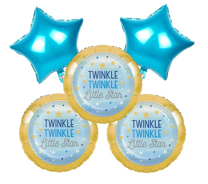 AMFIN® (Pack of 5) Twinkle Twinkle Little Star Decorations Theme Star Decoration Twinkle Twinkle Little Star Decorations Baloons Baby Shower boy Decoration Balloon Star Birthday Foil Balloon - Blue - Image 1