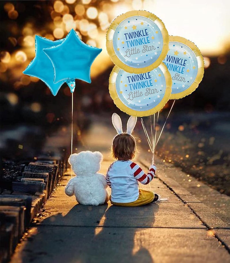 AMFIN® (Pack of 5) Twinkle Twinkle Little Star Decorations Theme Star Decoration Twinkle Twinkle Little Star Decorations Baloons Baby Shower boy Decoration Balloon Star Birthday Foil Balloon - Blue - Image 4
