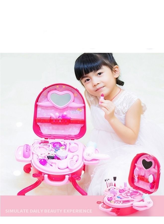 fashionhome مجموعة مكياج ديزني فروزن إلسا آنا للبنات، حقيبة مستحضرات تجميل بعجلات - Image 2