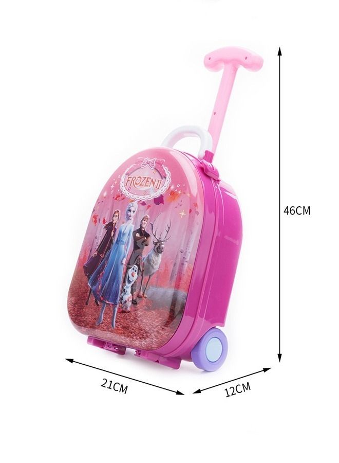 fashionhome مجموعة مكياج ديزني فروزن إلسا آنا للبنات، حقيبة مستحضرات تجميل بعجلات - Image 4