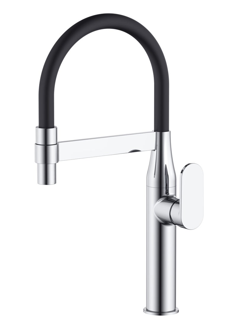 HESANIT HESANIT Deck Mounted Kitchen Faucet Mixer With Flexible Pull Out Spout Black Chrome - 6931-1BC  - Image 1