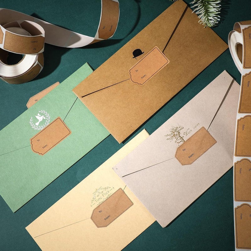 KASTWAVE 600 Pcs Natural Brown Kraft To And From Gift Tag Stickers 1.18"X2.36", Kraft To From Adhesive Gift Labels Sticker Valentine'S Day Gift Tags Holiday Present Labels, 300 Pcs/Roll - Image 4