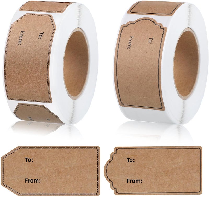 KASTWAVE 600 Pcs Natural Brown Kraft To And From Gift Tag Stickers 1.18"X2.36", Kraft To From Adhesive Gift Labels Sticker Valentine'S Day Gift Tags Holiday Present Labels, 300 Pcs/Roll - Image 1